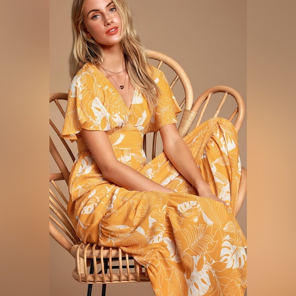 Lulus Dresses & Skirts - Savanna Golden Yellow Floral Print Maxi Dress